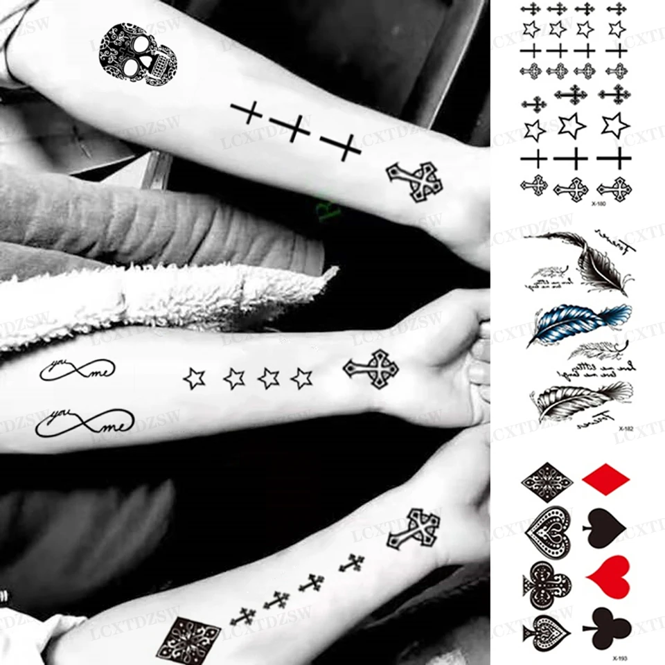 

Temporary Tattoo Stickers, Cross, Feather, Star, Skeleton, Male And Female Arm Tattoos, Legs, Arms, Waterproof False Tattoos