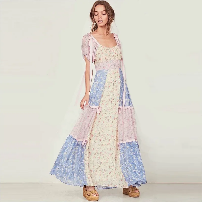 Женское длинное платье в стиле бохо летнее облегающее вечернее с высокой талией
