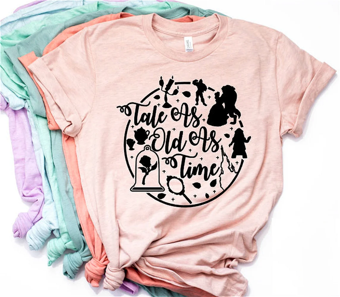 Женские сказка стара как футболка красота и со Зверем Милая рубашка для девочек