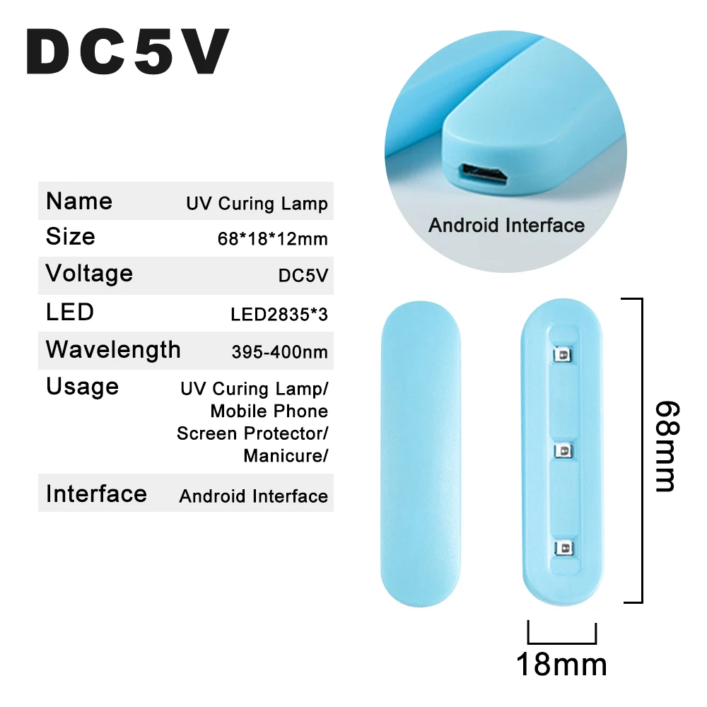 DC5V УФ-гель отверждаемый светильник мини ультрафиолетовая отверждаемая лампа USB для Android интерфейс УФ-отверждающий светильник s Powerer по адаптеру для маникюра