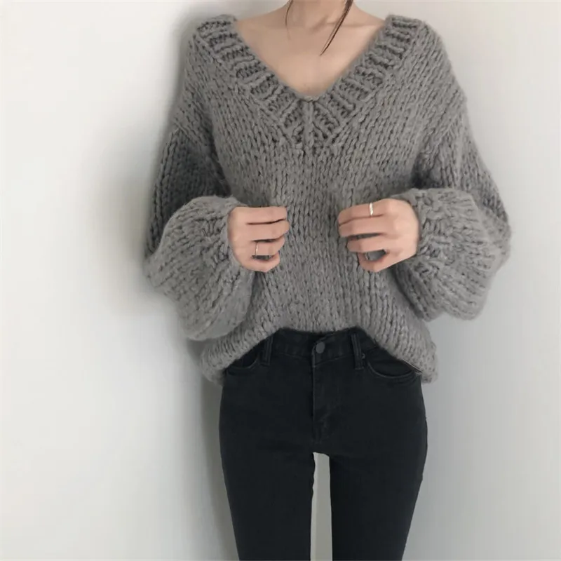 Свитера для женщин вязанная куртка осенний зимний свитер пуловер с v-образным