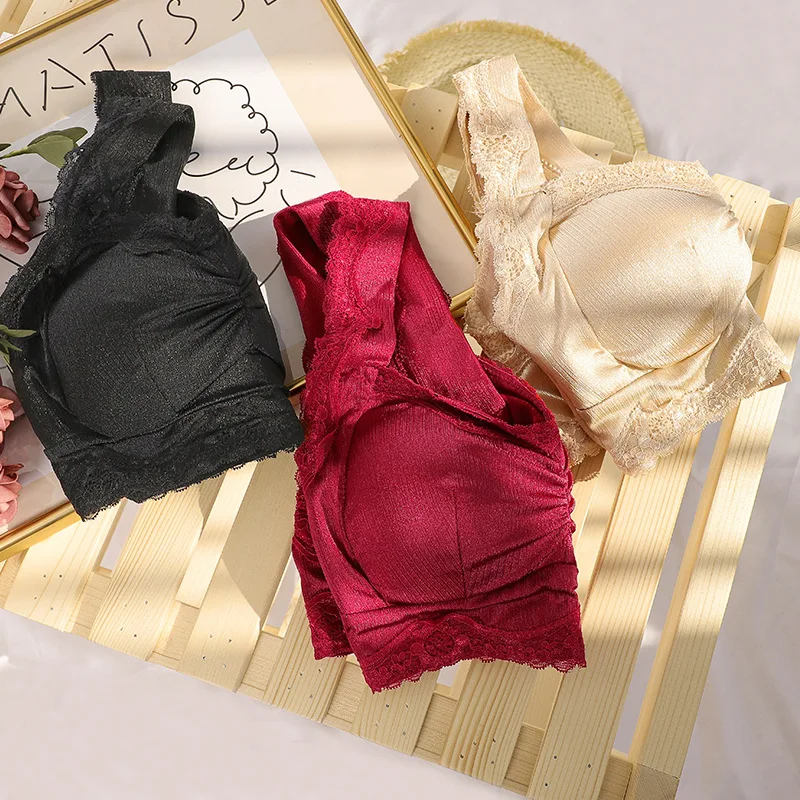 

Women's Large Size Underwear Non-Steel Ring Push Up Adjustable Breast Hugging Sexy Lace Bra