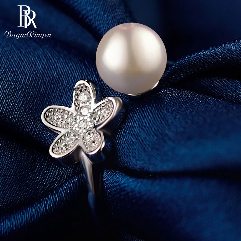 Bague Ringen, горячая Распродажа, циркон, цветок, натуральный жемчуг, Женские Ювелирные изделия, чистый 925 пробы, серебро, милый подарок, регулируемое открытие