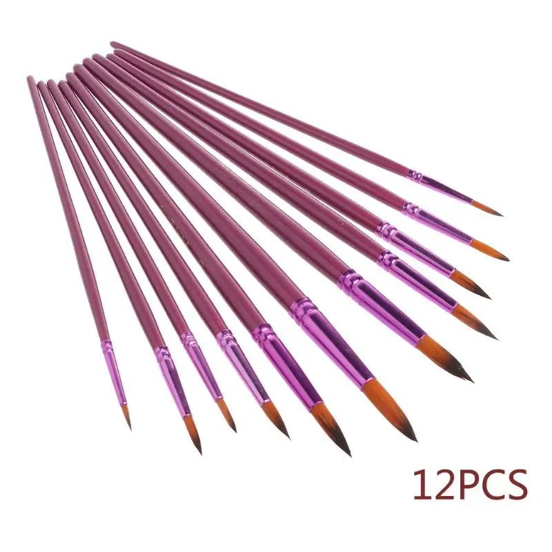 

12pcs Flat Tip Painting Brushes Set Artist Nylon Hair Watercolor Oil Drawing Pen