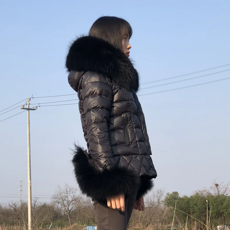 Fandy lokar, утиный пух, куртки, женские, зимние, теплые, настоящий, большой мех енота, с капюшоном, пальто, женское, настоящий мех кролика, пуховик