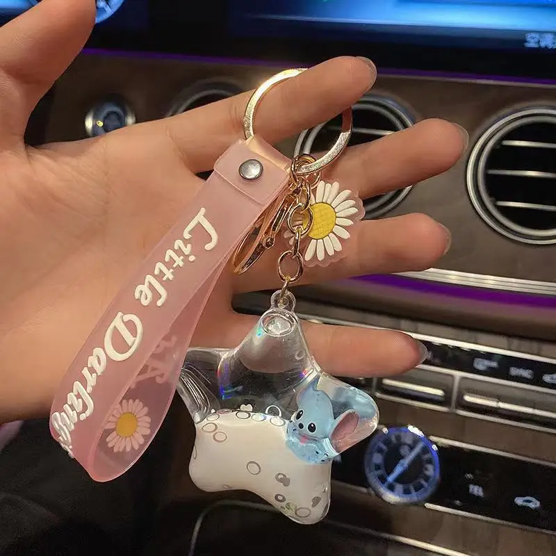

Glass five-pointed star bottle liquid floating key chain creative cartoon big ear doll pendant cute bag ornament