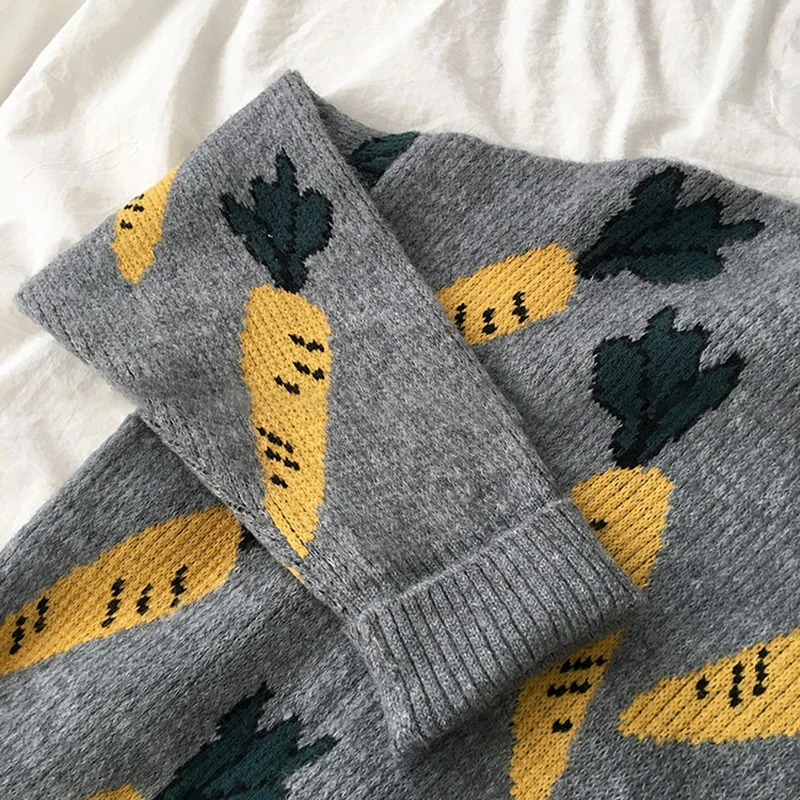 Gaganight Fashion Carrot Pattern Women Sweater Chic Turtleneck Pullover Female Grey Casual Loose Girl Jumper Autumn Winter Thick | Женская