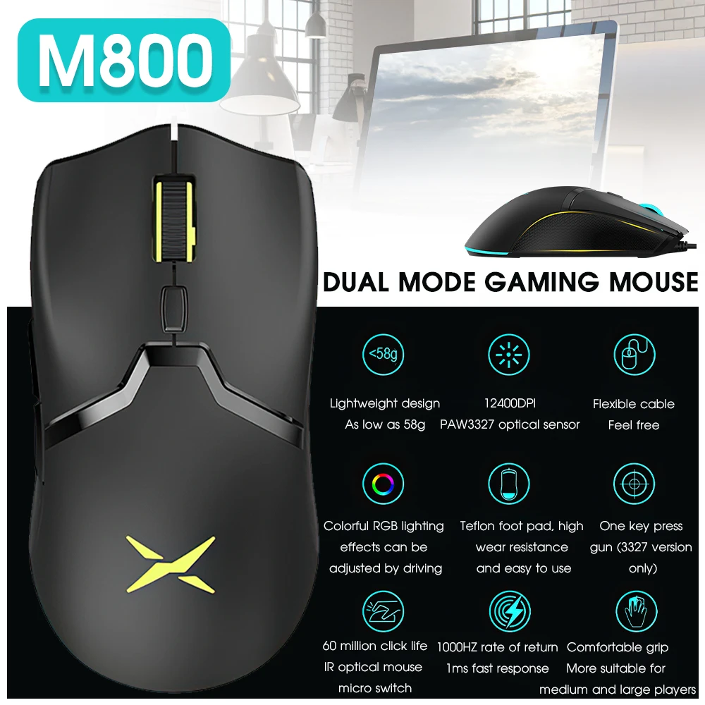

SAMTIAN Gaming Mouse M800 Wired Mouse DPI 16000 Ergonomic Mouse 1000Hz Mice With RGB Backlight For Computer Laptop Gamer Mouse
