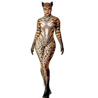 cat print skinny jumpsuit sexy zentai female party outfit women party show performance stage wear halloween cosplay costume