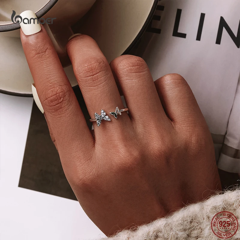 Женское кольцо из стерлингового серебра 925 пробы Bamoer на палец с бабочкой