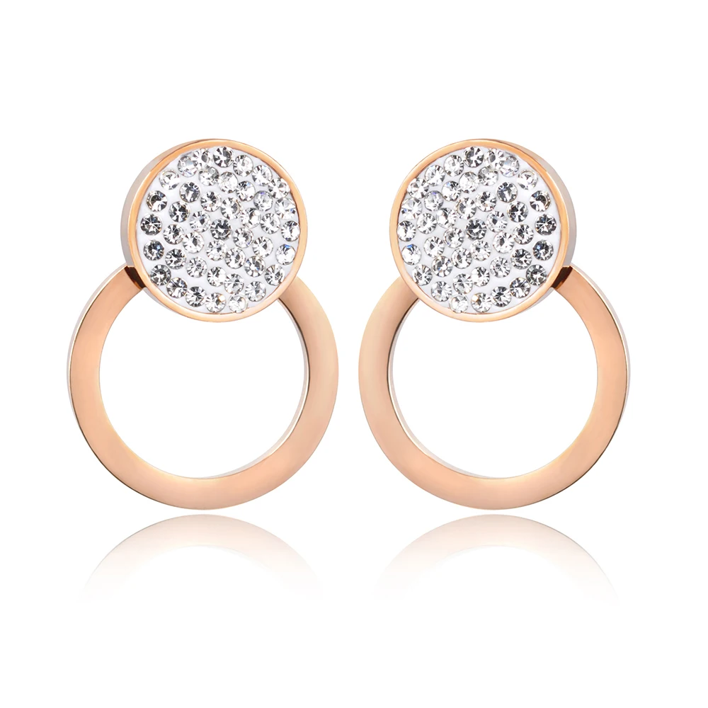 Женские двойные круглые серьги Lokaer черные белые Стразы из титановой стали и