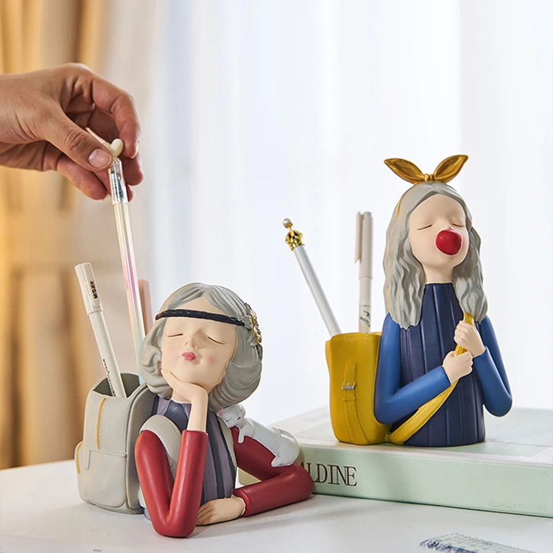 

Multifunctional Cute Girl Blowing Bubbles Pen Holder Accessories for Home Office Storage NK-Shopping