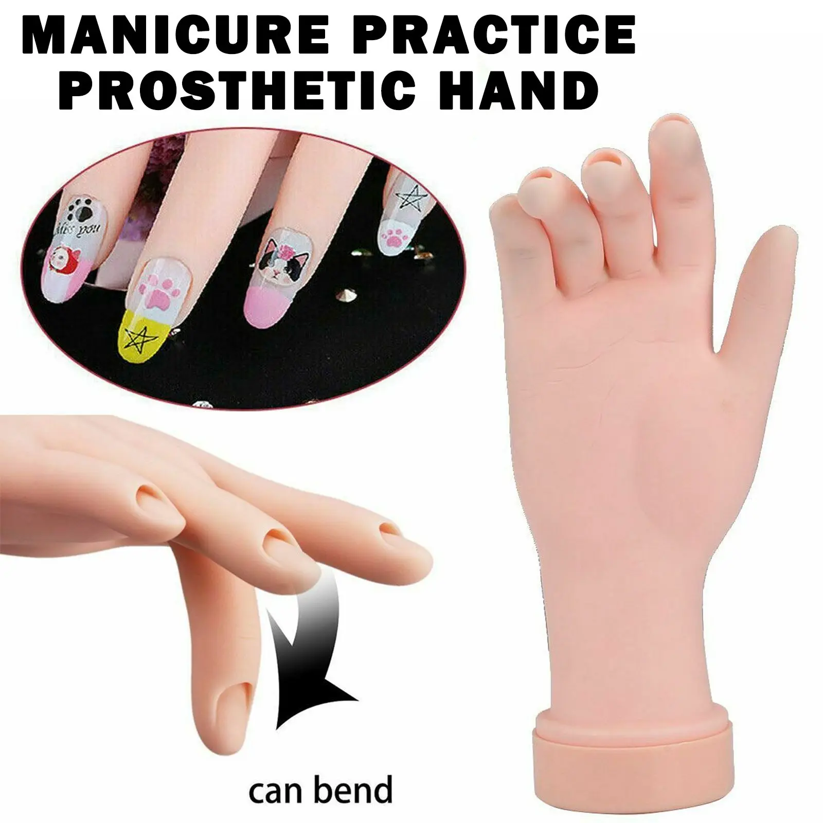 

1 Pcs Flexible Soft Practice Hand Model Nail Training Artificial Fake Hand For Nail Printer Jewelry Display Tools Can Be Bend