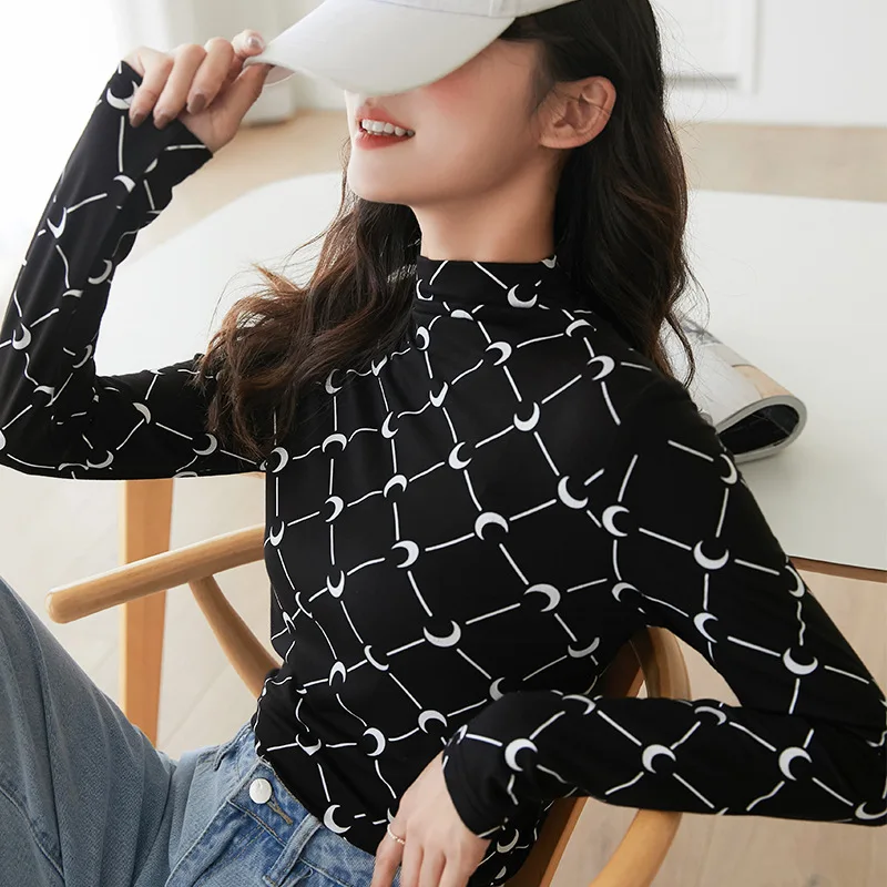 

Женская футболка с длинным рукавом и воротником-стойкой, весна-осень 2021