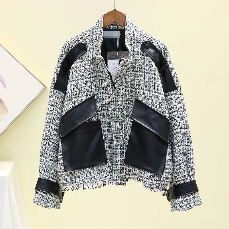 [EWQ] винтажная сумка из ПУ и кожи с длинными рукавами теплое свободное шерстяное