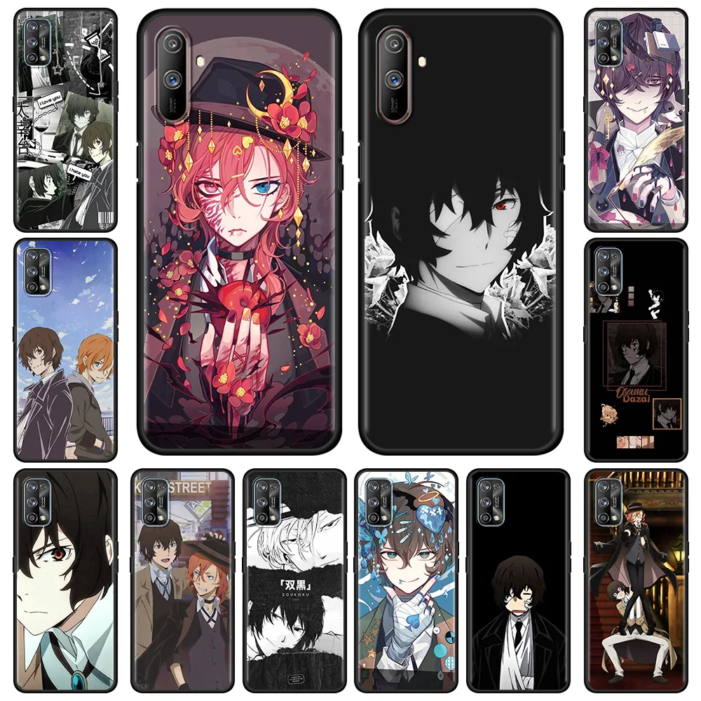

Luxury Phone Case For Realme 6 7 8 Pro C21 C3 XT 5 X50 C20 GT Neo C25 C11 Shockproof Black Soft Back Cover Bungo Stray Dog Anime