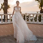 Элегантное свадебное платье HERBURNL, Тюлевое простое кружевное вечернее платье с коротким рукавом, свадебное платье