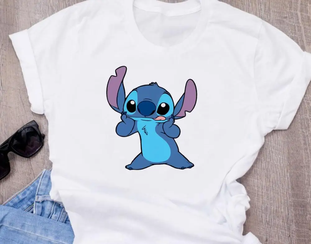 Женская модная футболка с милым рисунком из мультфильма Disneys Lilo Stitch Harajuku Kawaii Футболка с принтом милые повседневные топы - Цвет: T-shirt