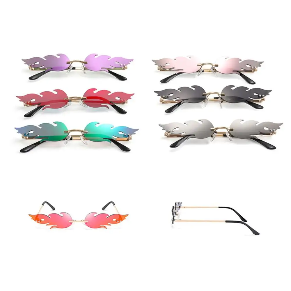 

2020 Fashion Fire Flame Sunglasses Women Men Rimless Wave Sun Glasses UV 400 Eyewear Luxury Trending Narrow Sunglasses