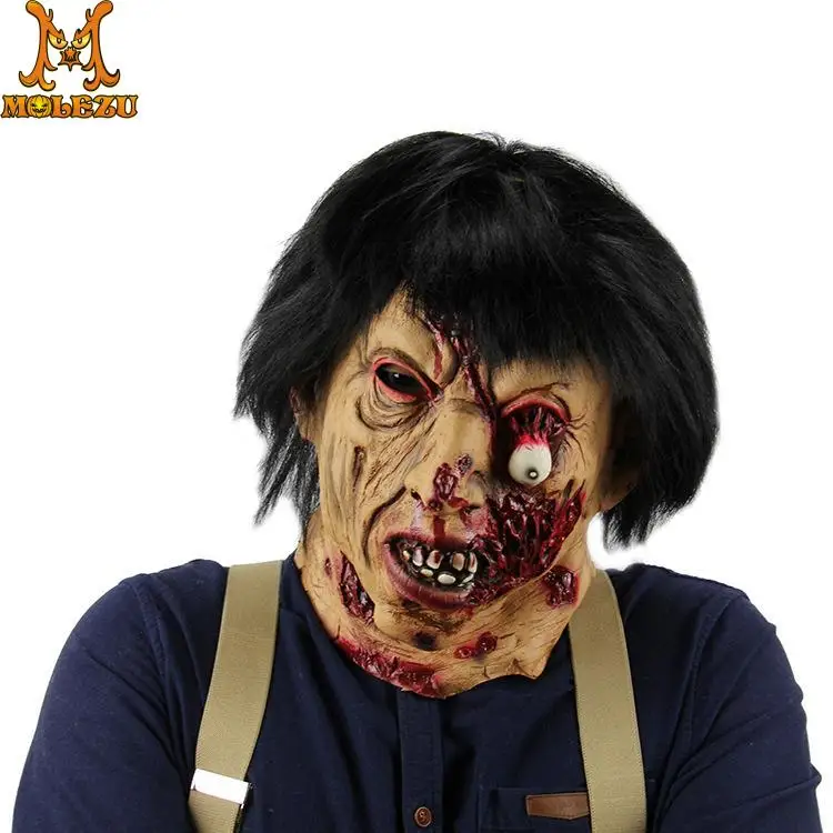 

Латексная Маска Molezu для Хэллоуина, черные волосы, зомби, костюм для взрослой вечеринки, маска, ужас, карнавал, косплей, вечеринка, реквизит