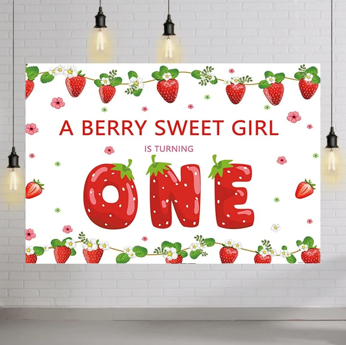 

1st Strawberry Bakcdrop for Girls Baby Sweet One First Birthday Photography Background Cake Table Party Decoration