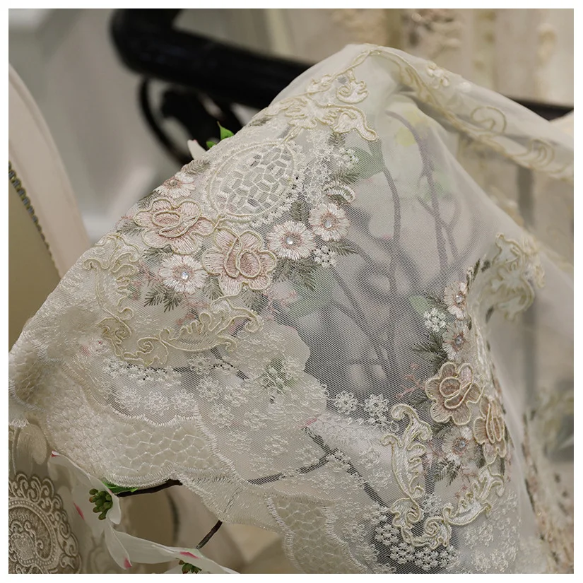 

European Luxury Turkish Embroidered Voile Curtains Sheer For Living Room Bedroom Floral Curtain Sheer Drapes Window Tulle
