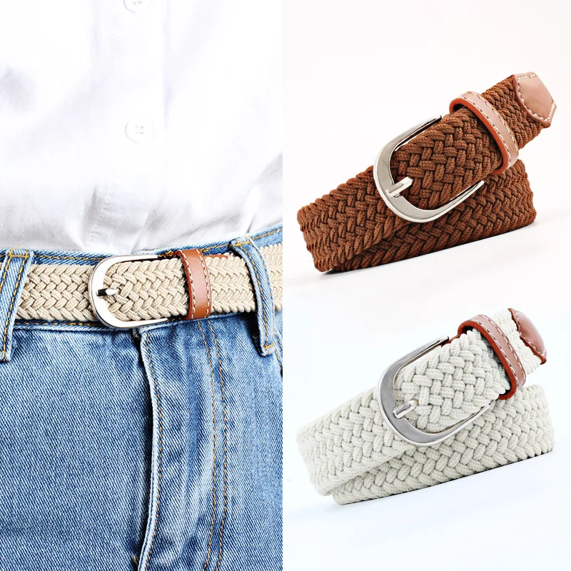 

Men Women Casual Knitted Elastic Belt Pin Buckle Mixed Color Webbing Strap Woven Canvas Braided Stretch Belts Military Tactical