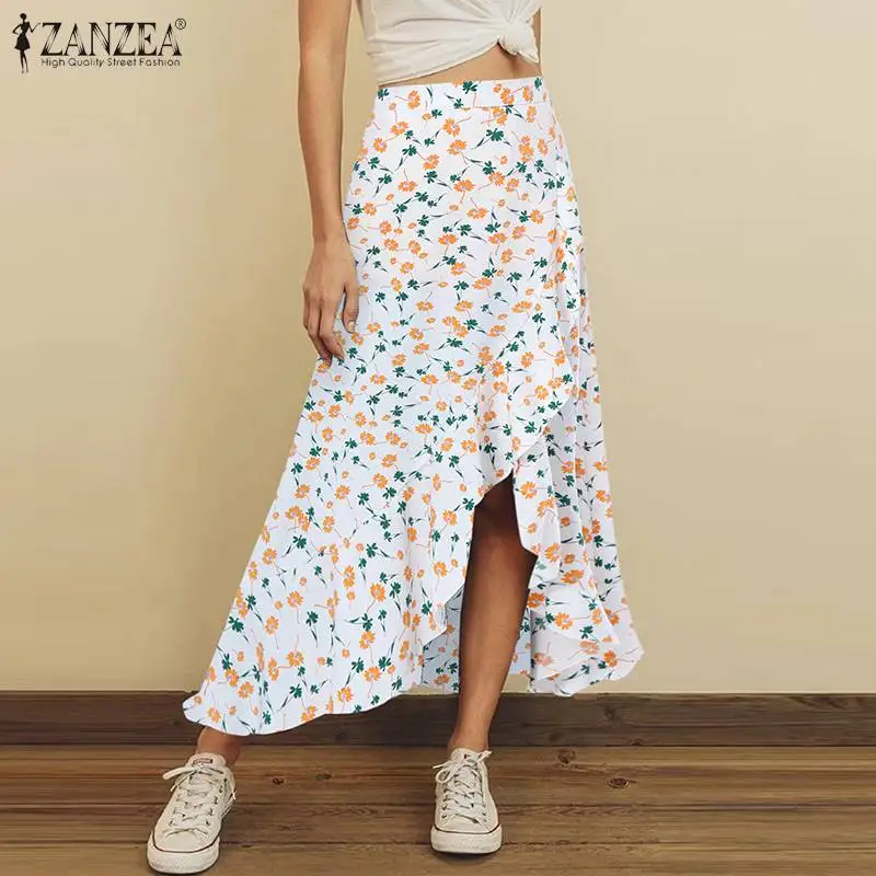 

Лето 2021, элегантная длинная юбка, женские пляжные ассиметричные юбки ZANZEA, праздничная трапециевидная юбка, модные богемные Макси-юбки с обо...