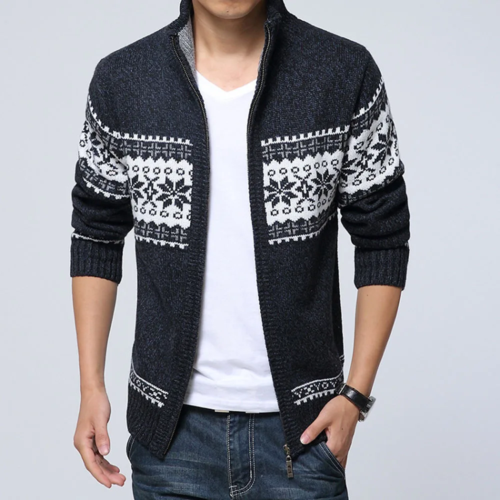 

Men's Collar Cardigan Turtleneck Jacquard Knit Sweater European and American Men's Autumn Fashion Wild Jacket Zipper Sweater