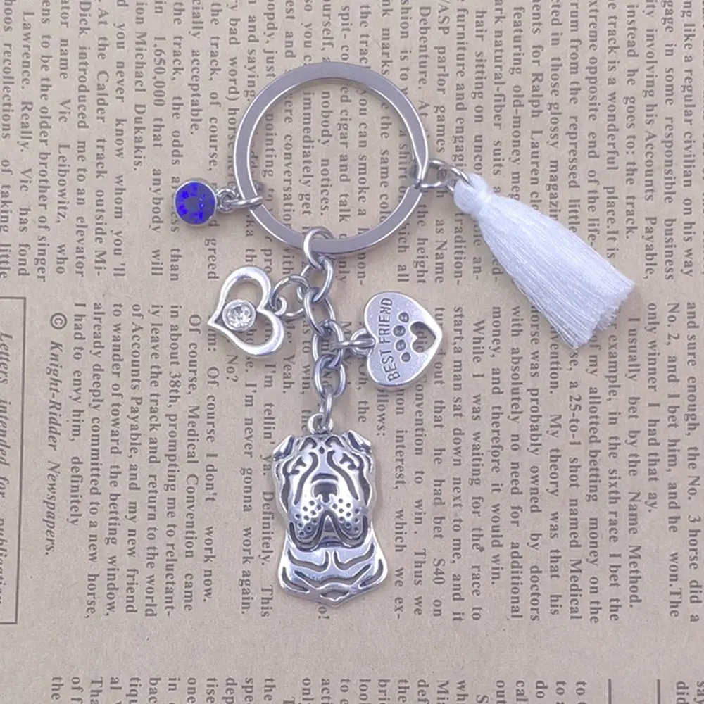 Брелок для ключей в виде собаки Шарпея китайском стиле с кисточками античный