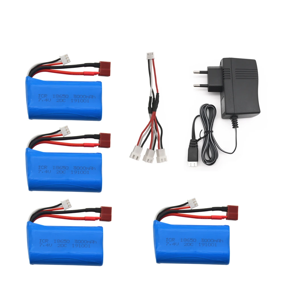 7,4 V 3000MAH литий-полимерный Батарея 18650 для Q46 Wltoys 10428/12428/12423 RC автомобиль запасные Запчасти аксессуары - Цвет: EU 4PCS