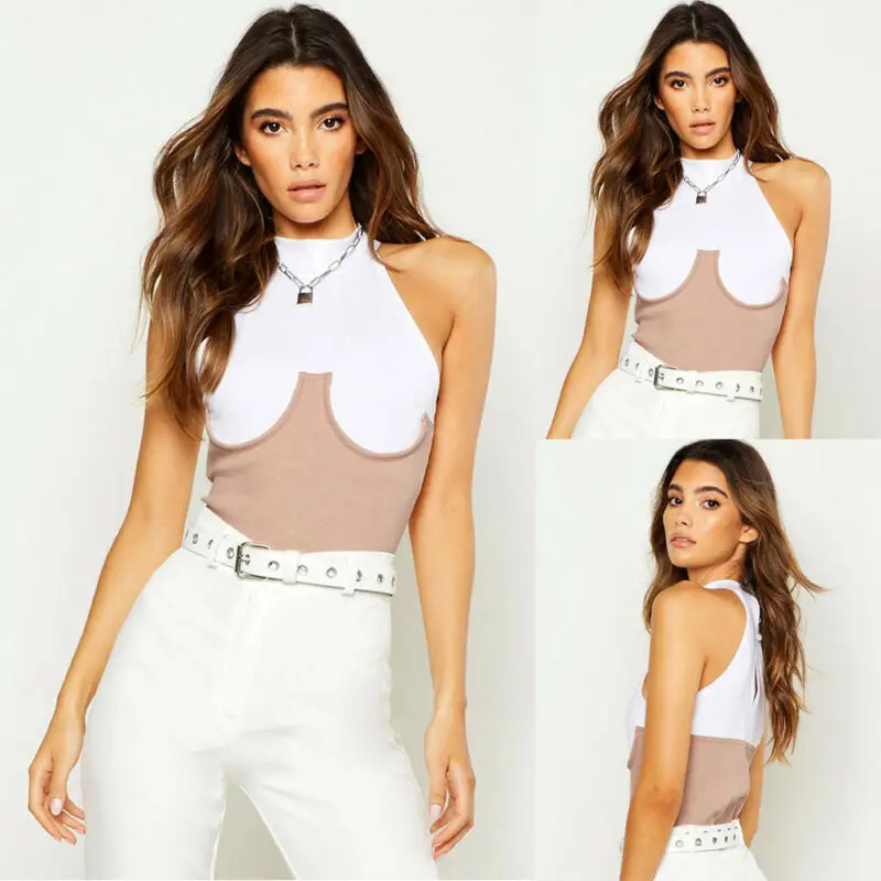 Модный сексуальный женский комбинезон Облегающий Лоскутные Топы блузка без