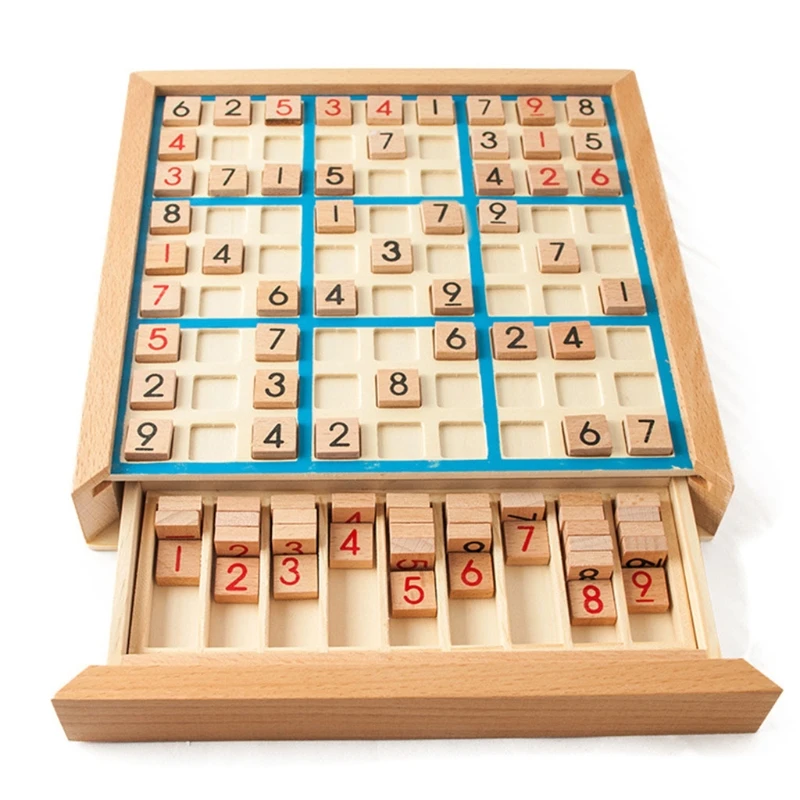 

Wooden Sudoku Puzzles Board Game with Drawer Math Brain Teaser Toys Educational Desktop Game Logical Thinking Ability