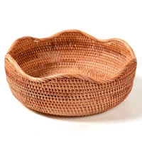 rattan woven fruit basket vegetable bowl wave edge bread for kitchen counter top tray home decoration food storage box holder