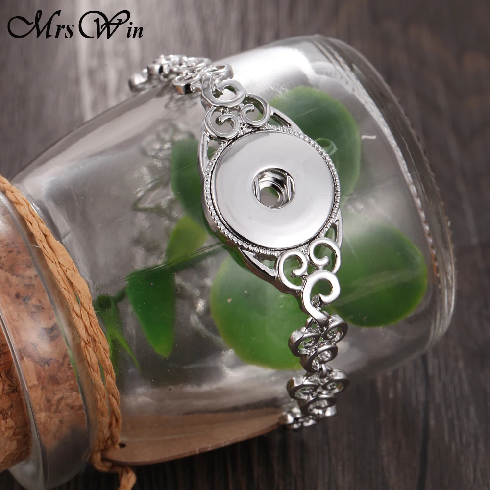 New Snap Bracelet High Quality Vintage Silver color 18mm Snap Bracelet Adjustable Size Chain Bracelet Watches Snap Jewelry images - 6