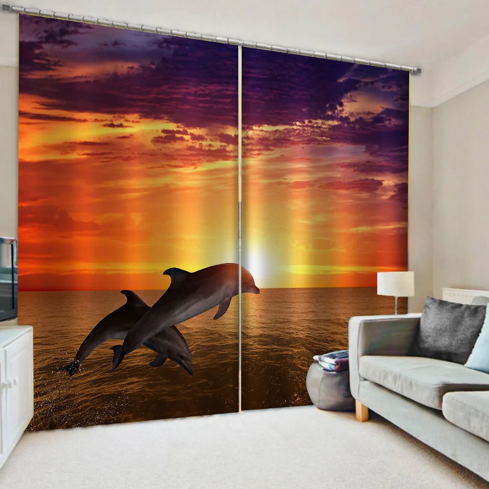 

Morden 3D Blackout Curtains For Living room Bedding room gold sunset curtains 3d stereoscopic curtains