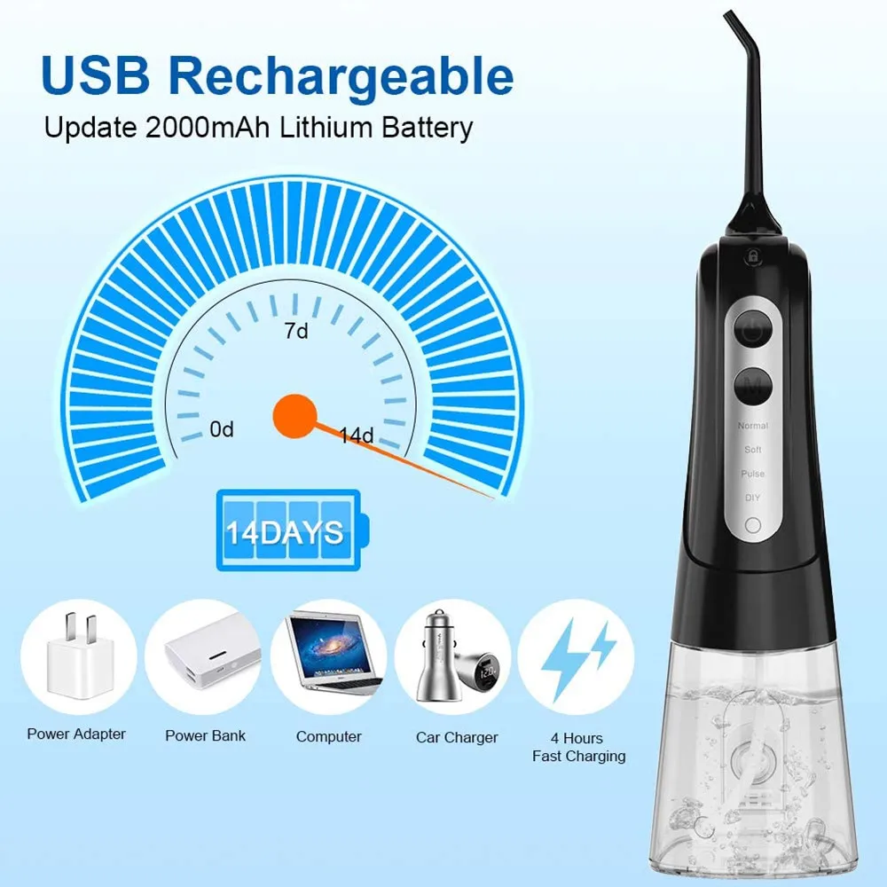 

Oral Irrigator USB Rechargeable Water Flosser Portable Dental Water Jet 300ML Water Tank Waterproof Teeth Cleaner