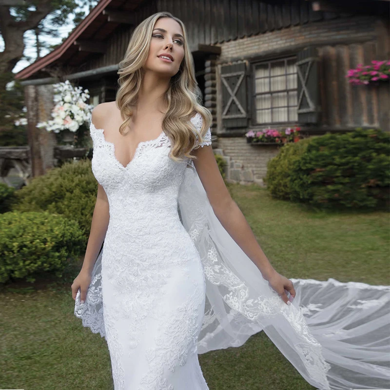 Роскошное Свадебное платье с V образным вырезом открытыми плечами короткими