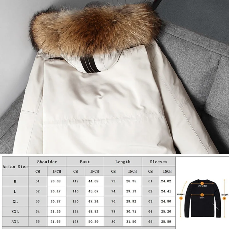 

-30 Degrees Winter Down Jacket Men 90% White Duck Down Parkas Coat Outdoor Travel Medium Length Fur Collar Large Thick Snow Tops