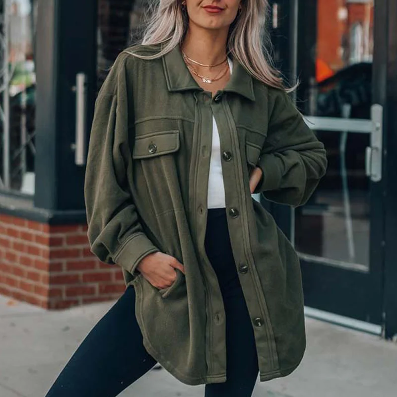 

Autumn Shirt Jacket Women Button Long Plush Coat Jacket Women Overshirt Winter Coats Women Loose Fleece Jacket Female 2021