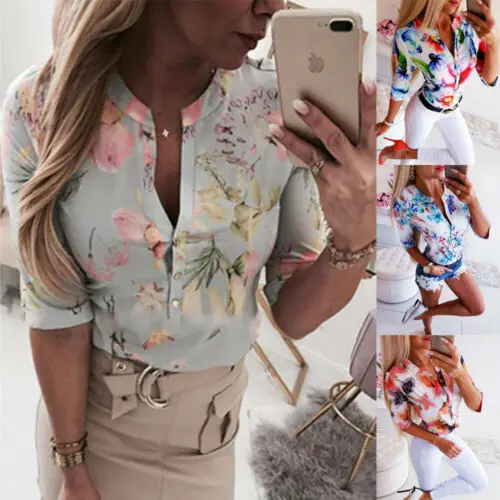 Новое поступление 2019 летние женские свободные блузки с рукавом 3/4 и цветочным