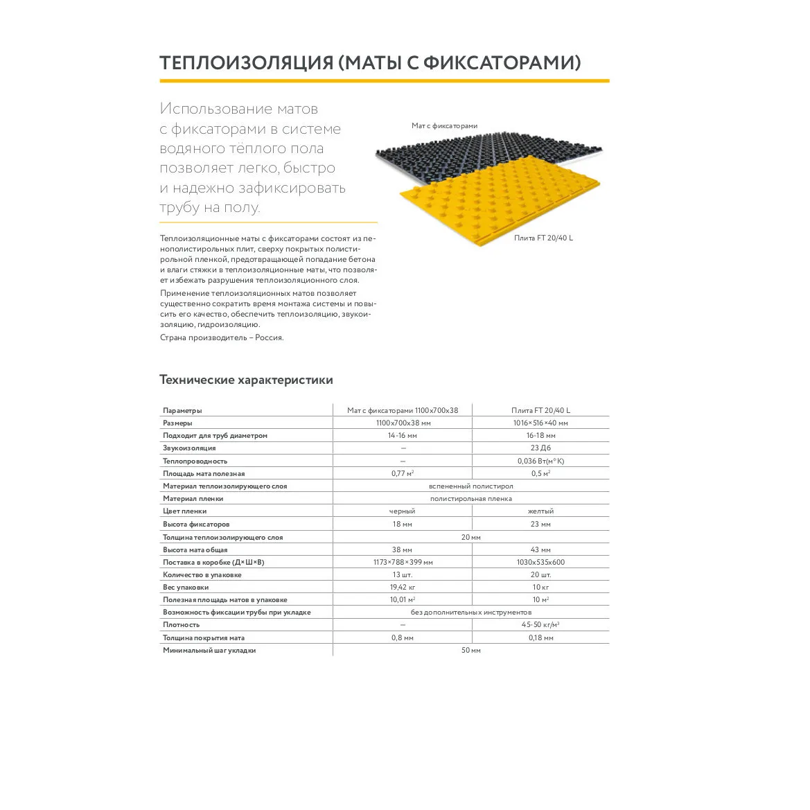 Mat with clamps 1100x700x38 for a water heated floor. Thermal insulation polystyrene coating. Warm floor | Обустройство дома