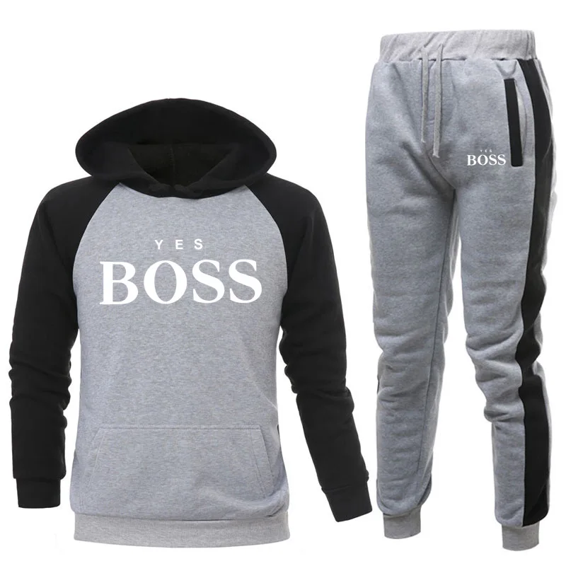 

New track suit brand fashion men's sportswear Yes Boss Print Men Hoodies pullover hip-hop men's stitching sweatshirt