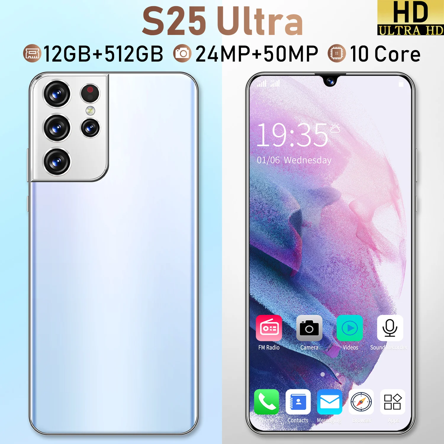 

S25 Ultra Smartphones 6.6Inch 6000mAh 12+512GB Dual SIM Dual Standby Support Face ID Global Version 5G Android 10 CellPhones