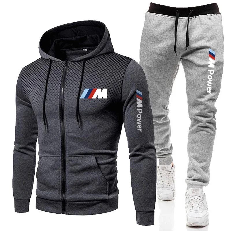 

New Men 's Sets Hoodies+Sweatpants Sport Suits Zipper Sweatshirts Set BMW 2-Piece Set Tracksuit Men Sportswear Brand Clothin