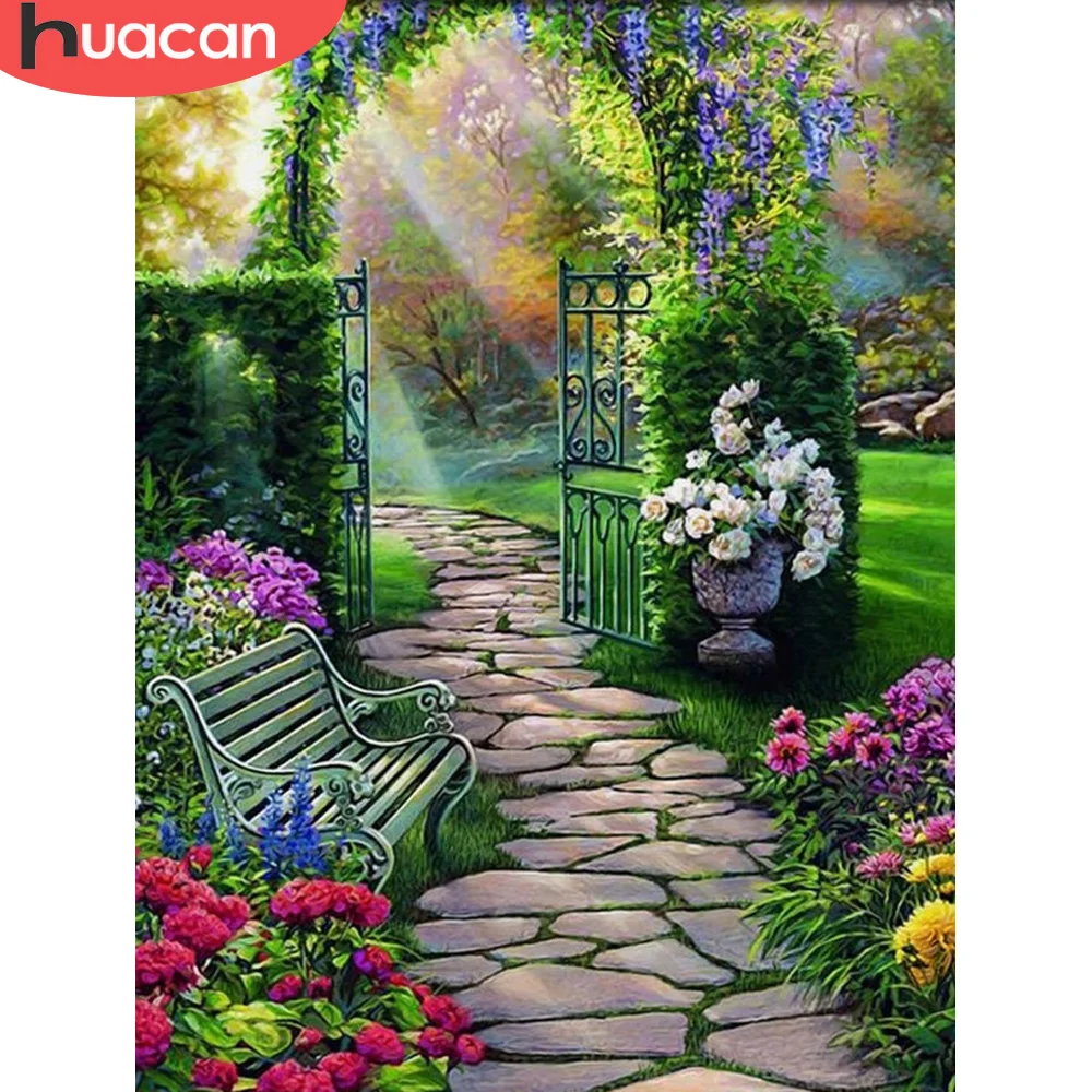 

HUACAN Diamond Mosaic Garden Road Embroidery Landscape 5D DIY Diamond Painting Rhinestones Picture Home Decor Gift
