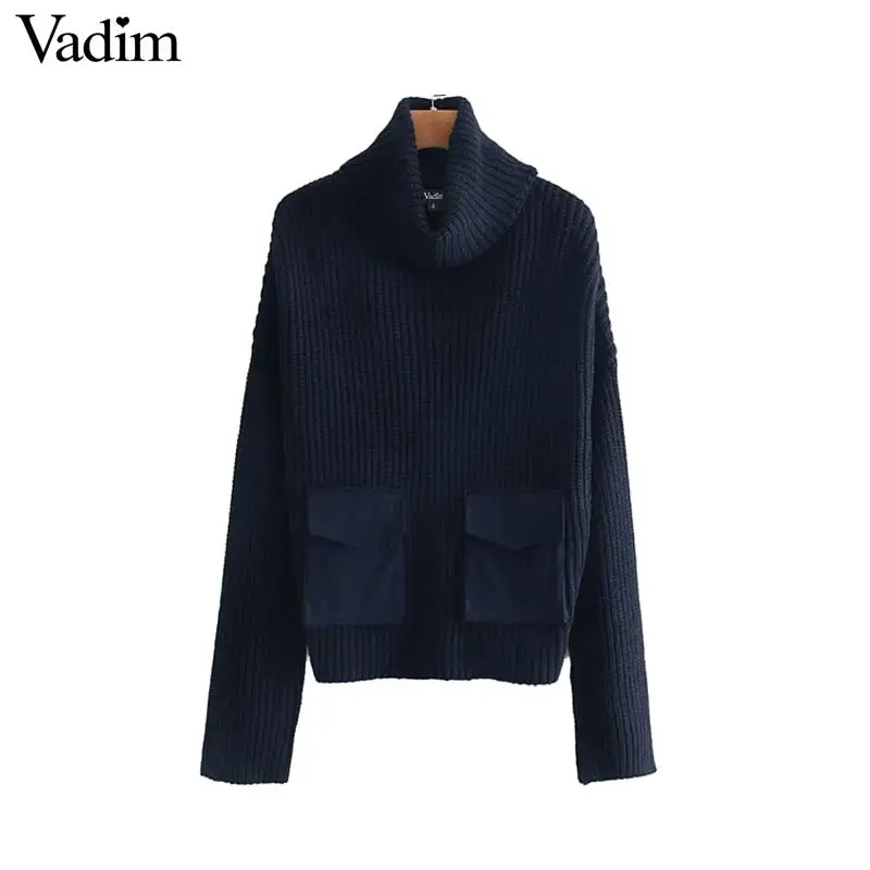 Женское элегантное платье vadim вязаные свитера с высоким воротом карманом из