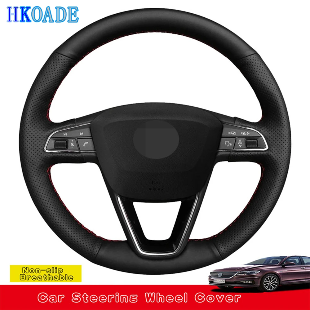 

Customize DIY Genuine Leather Car Steering Wheel Cover For Seat Leon Ibiza 6J 2016-2019 Arona Alhambra 5F Mk3 2013 Car Interior