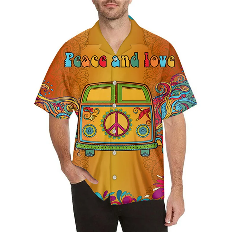 

Рубашка мужская с коротким рукавом, гавайская блуза с принтом Peace and Love, брендовая дизайнерская Повседневная пляжная одежда, большие размеры...
