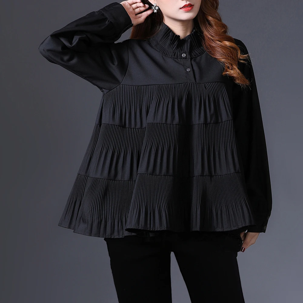 

Retro Blouse Women Shirt Casual Stand Neck Long Sleeve Elegant Ladies Solid Casual Spring Autumn Elegant Blouse Streetwear